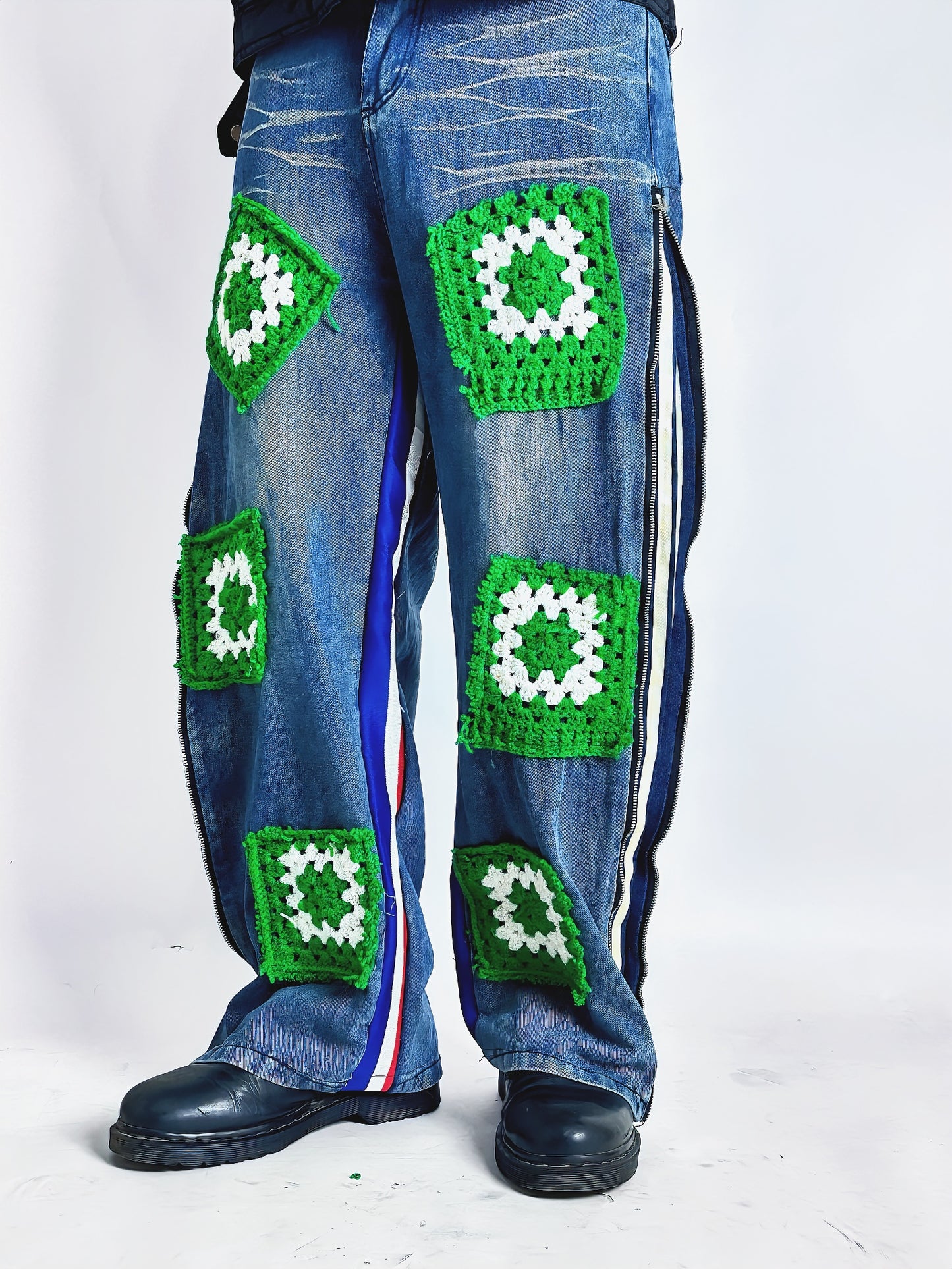 Pantalon unisexe en jean recyclé avec patchs crochet – Gringo Custum