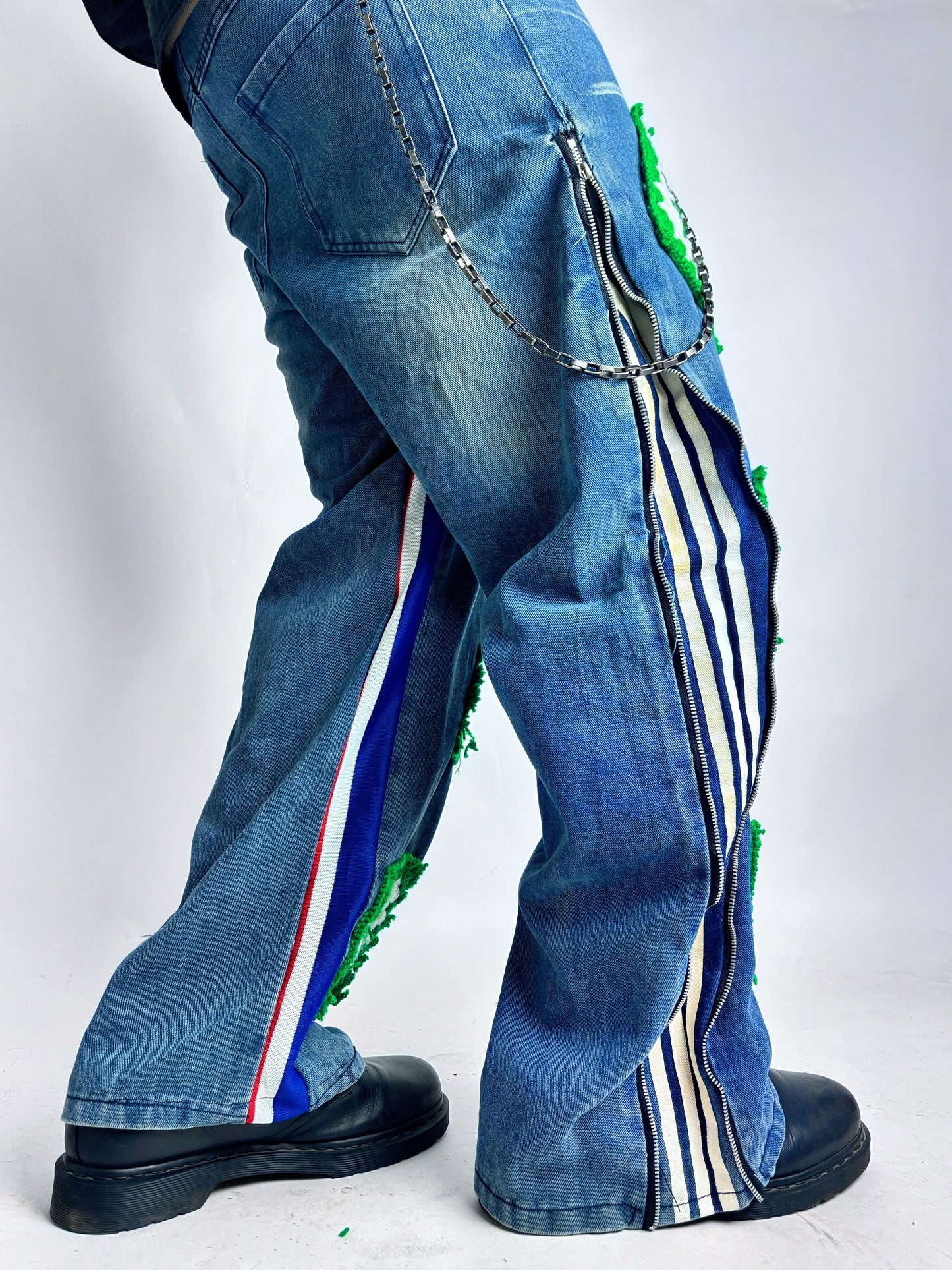 Pantalon unisexe en jean recyclé avec patchs crochet – Gringo Custum