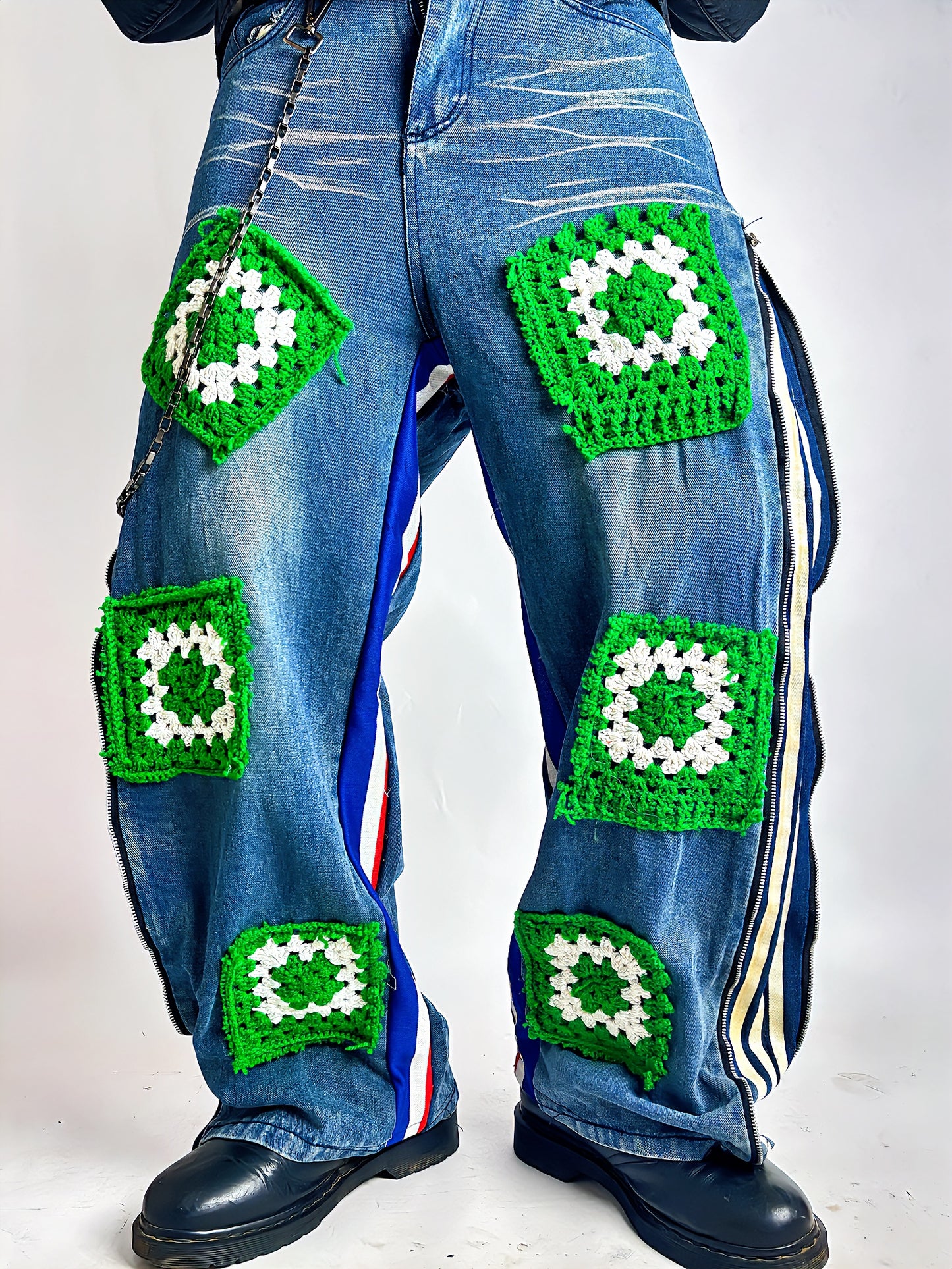 Pantalon unisexe en jean recyclé avec patchs crochet – Gringo Custum