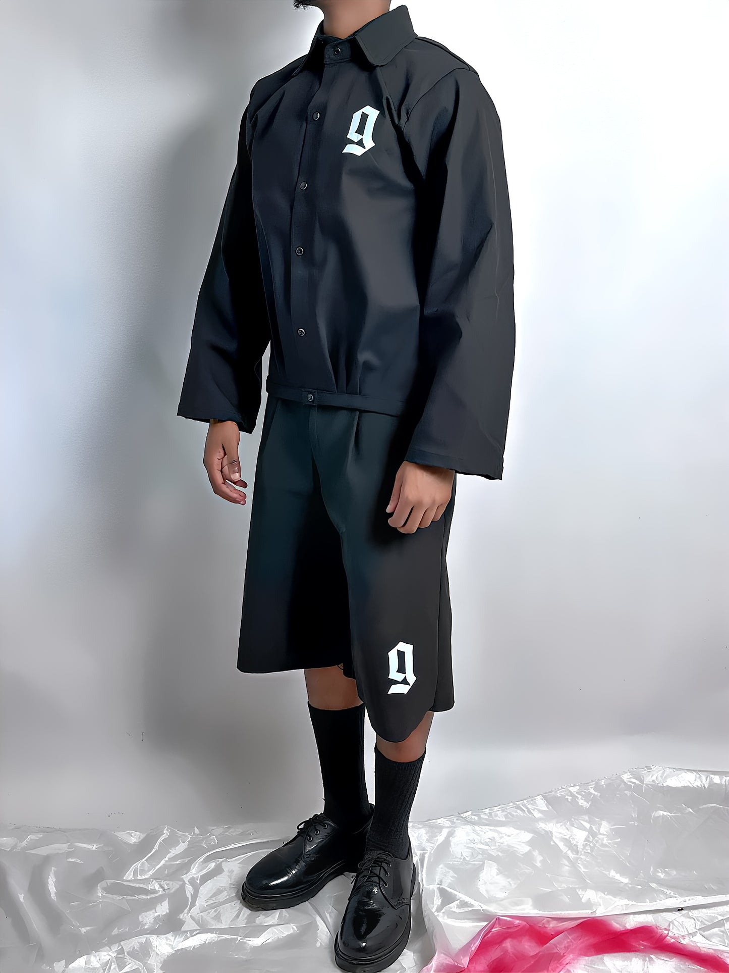 Ensemble Streetwear Noir “G” – Veste Légère et Short Oversize Unisexe